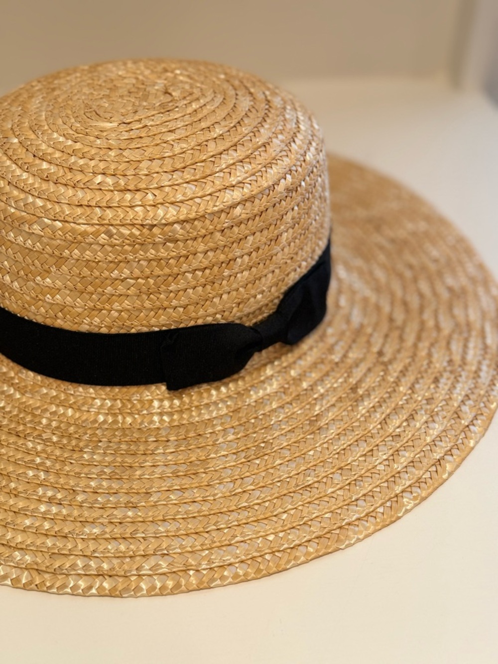 Classic Straw Sun Hat with Black Bow Trim